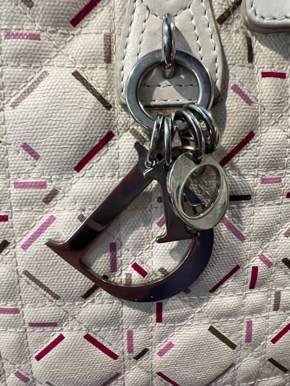 Dior Panarea Cannage Tote Bag Cream and Pink Patterned Tote - needs cleaning - Picture 3 of 11